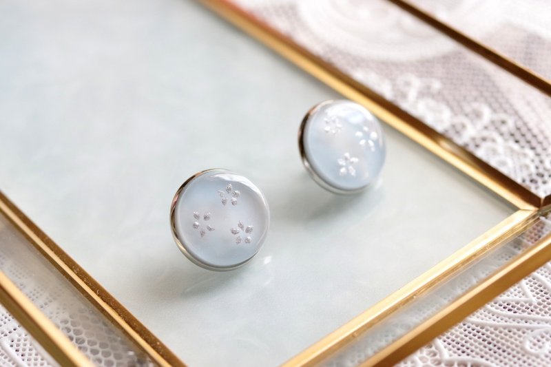 树脂艺术圆耳针/流水花痴 - 耳环/耳夹 - 树脂 蓝色