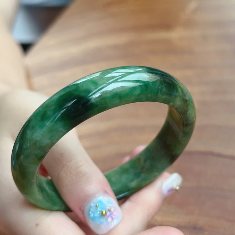 飘绿花翡翠手镯 | 19围 | 天然缅甸玉翡翠A货 | 送礼 - 手链/手环 - 玉石 绿色