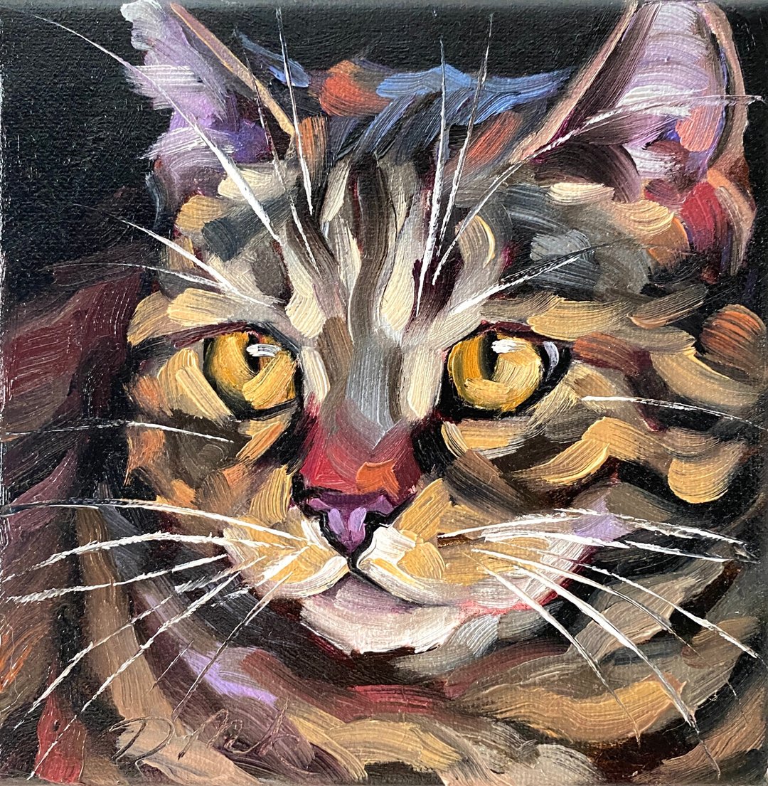 猫肖像画原创宠物艺术品油画 6x6 英寸动物壁画小猫画 - 墙贴/壁贴 - 木头 