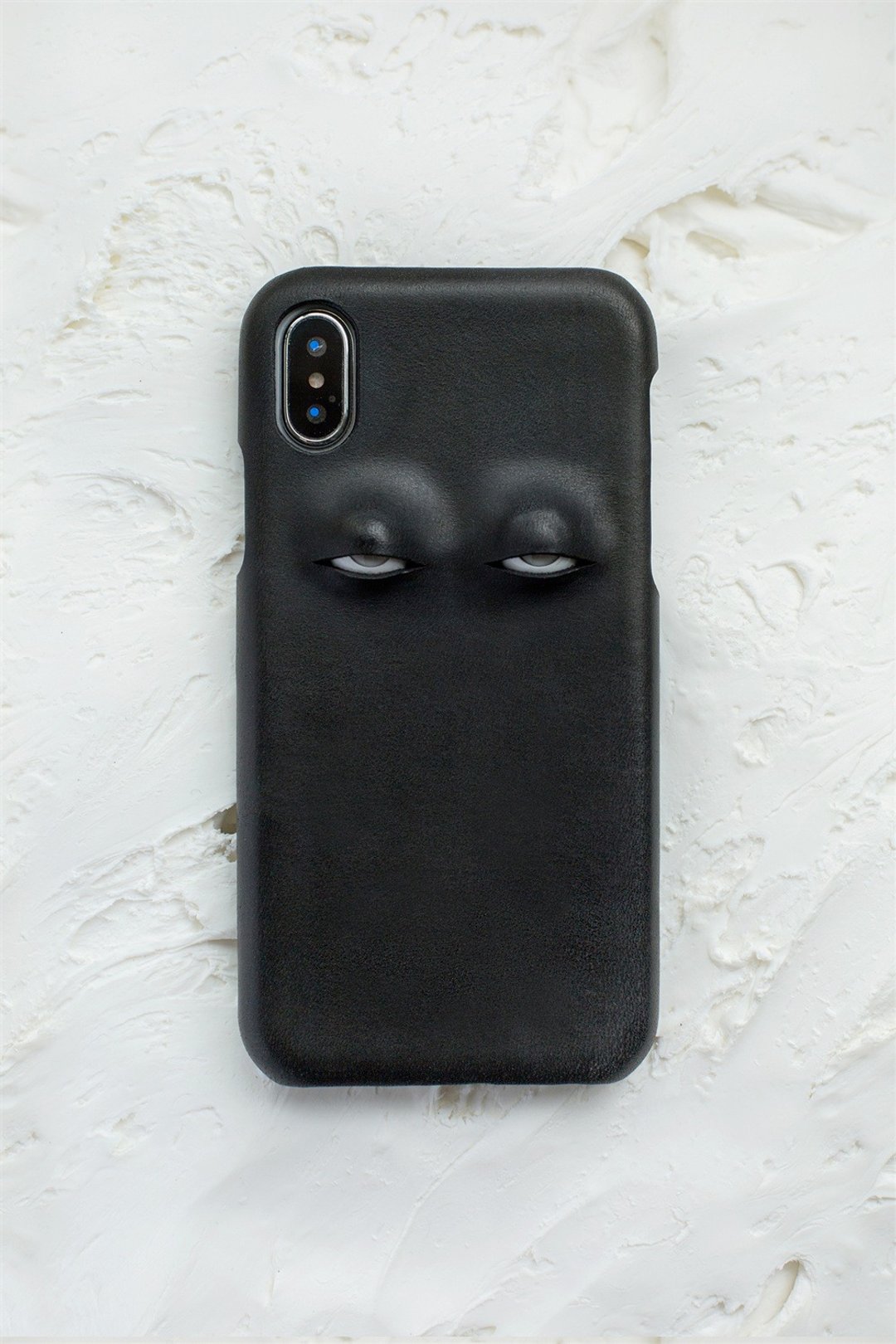 黑色 翻白眼系列 手工真皮iPhone手機殼 保護套 意大利植鞣牛皮 - 手机壳/手机套 - 真皮 黑色