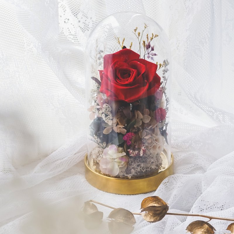 永生玻璃花盅 开幕花礼 生日花礼 入厝礼 晋升花礼【可定制化】 - 干燥花/捧花 - 植物．花 红色