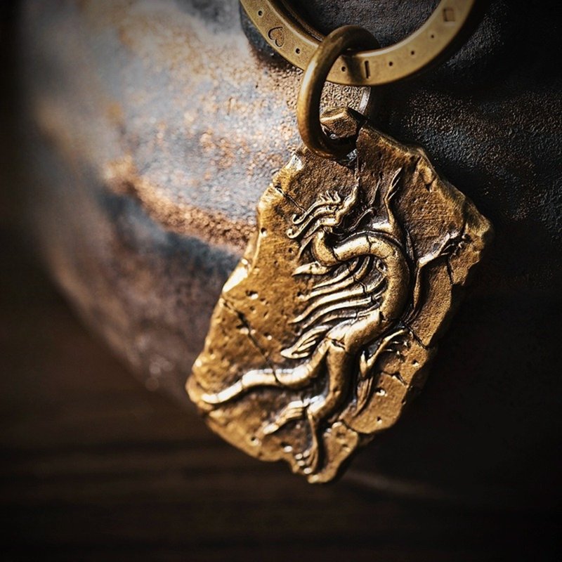 黄铜龙纹浮雕挂件, 复古钥匙扣, 包挂, 车挂件, 925银龙纹吊坠 - 吊饰 - 铜/黄铜 