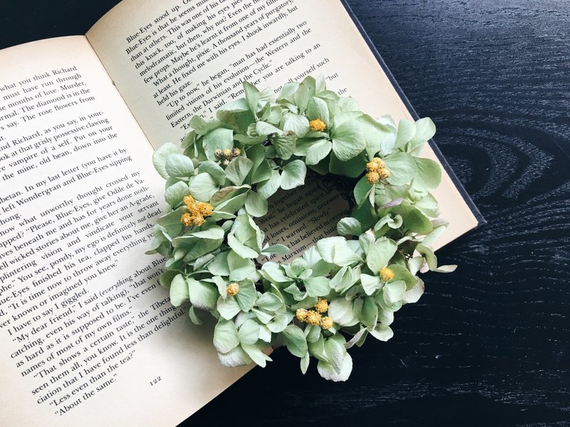 【好花】苹果绿绣球干燥花圈 生日礼物 情人节礼物 手工制作 开幕花圈(S) - 摆饰 - 植物．花 绿色