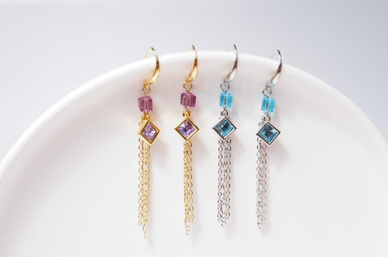 Square Collection - Earrings II 耳环 耳针 耳夹 - 耳环/耳夹 - 水晶 紫色