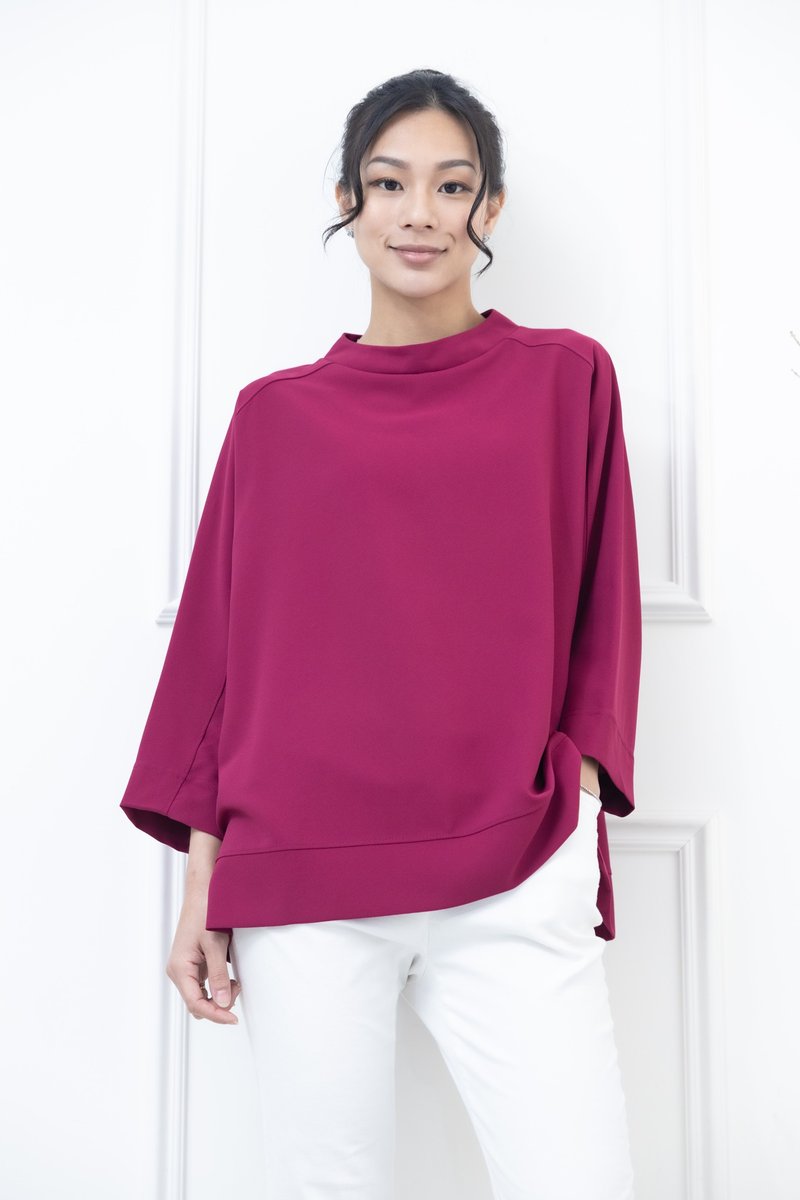 下摆开岔背后金属拉链宽版上衣 桃红色 - 女装上衣 - 其他材质 粉红色