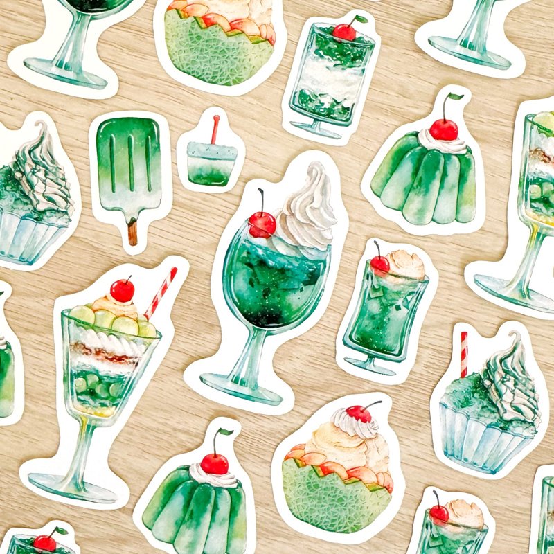 密瓜苏打甜点 散装贴纸 - 贴纸 - 纸 绿色