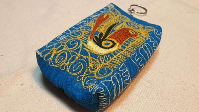 手工刺绣 蜂鸟 方块 零钱包-天蓝 - 零钱包 - 其他材质 多色