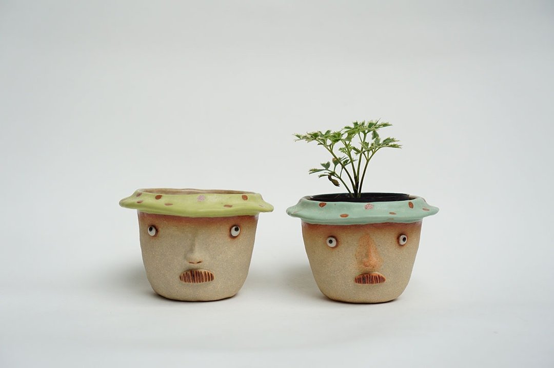 Funny Succulent planter set with uncle faces. - 摆饰 - 陶 多色