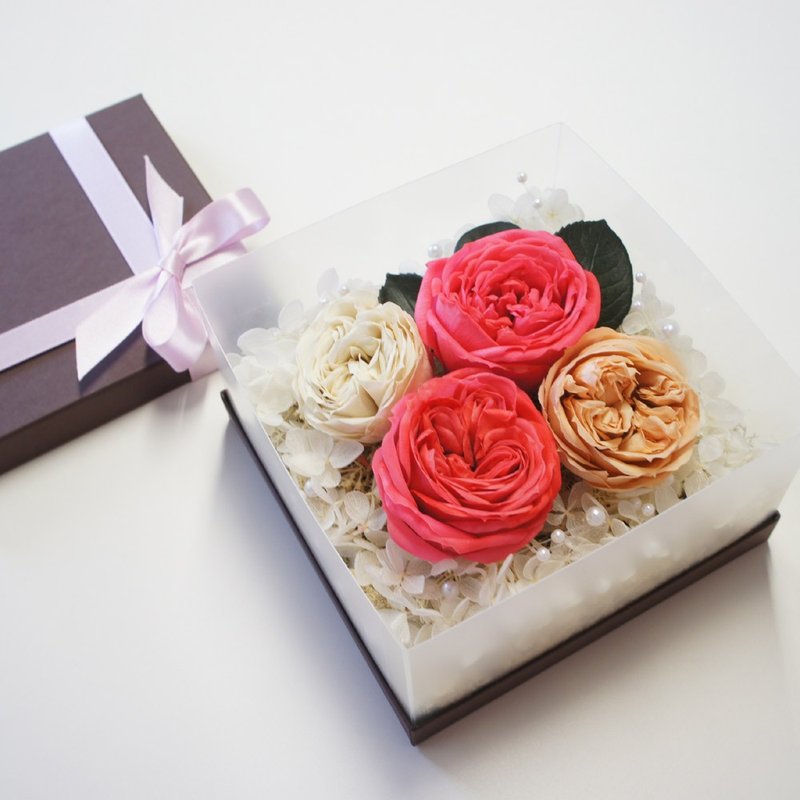 《NEW》 粉色蔷薇不凋花 透明方型礼盒花礼  限量优惠商品 - 植栽/盆栽 - 塑料 粉红色