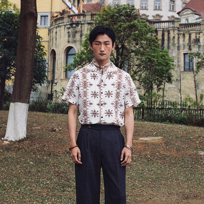 SOARIN英伦复古泡泡纱印花衬衫(2526C375) - 男装衬衫 - 棉．麻 白色