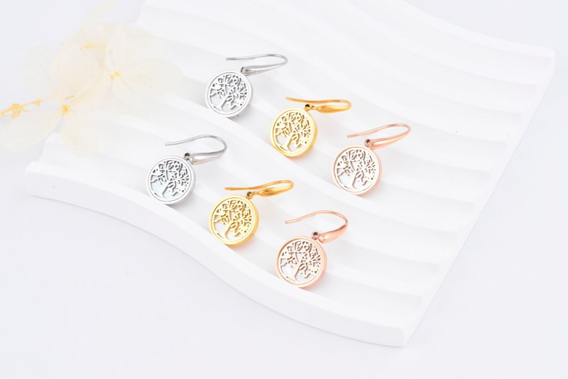 MOP | 生命树珍珠耳环 精钢 - 耳环/耳夹 - 不锈钢 