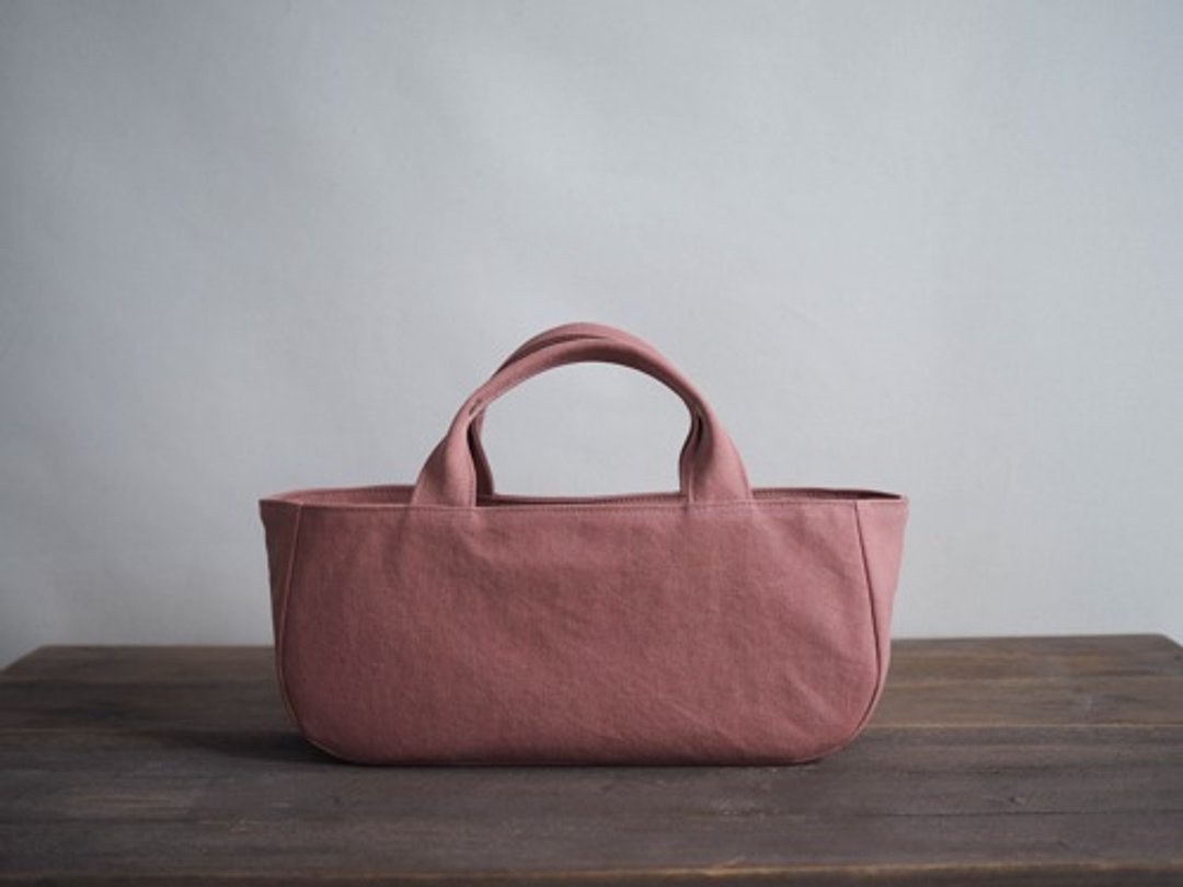 Made-to-order round tote with lid Yokonaga Old Rose - 手提包/手提袋 - 棉 粉红色