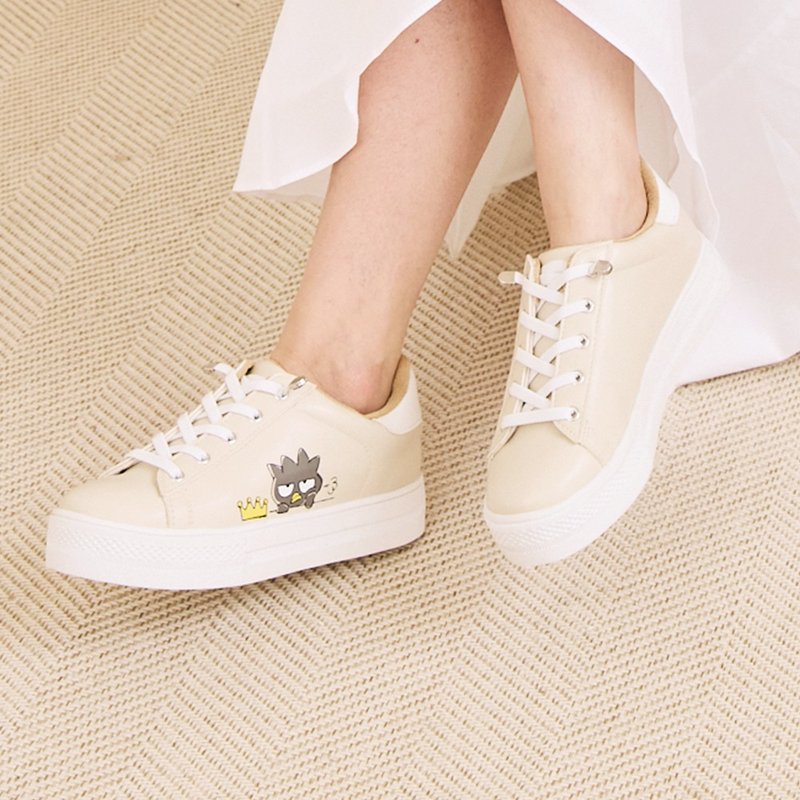 Paidal x酷企鹅XO小皇冠皮质免绑带跳色厚底休闲鞋不弯腰鞋-奶茶 - 女款休闲鞋 - 人造皮革 卡其色