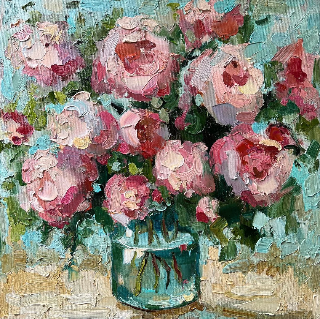 Floral Painting Peony Original Art Peonies Impasto Painting Flowers Abstract - 墙贴/壁贴 - 其他材质 紫色
