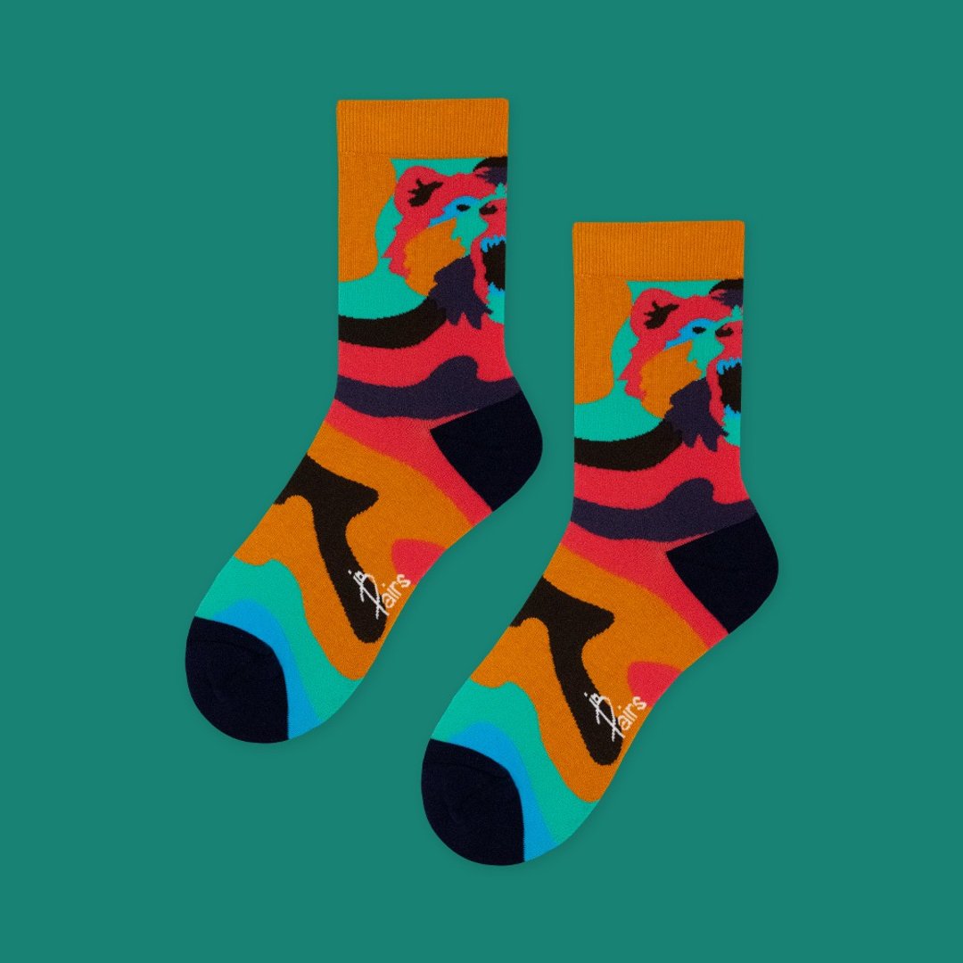 in Pairs | 迷幻派对-熊中筒袜 - 袜子 - 棉 多色