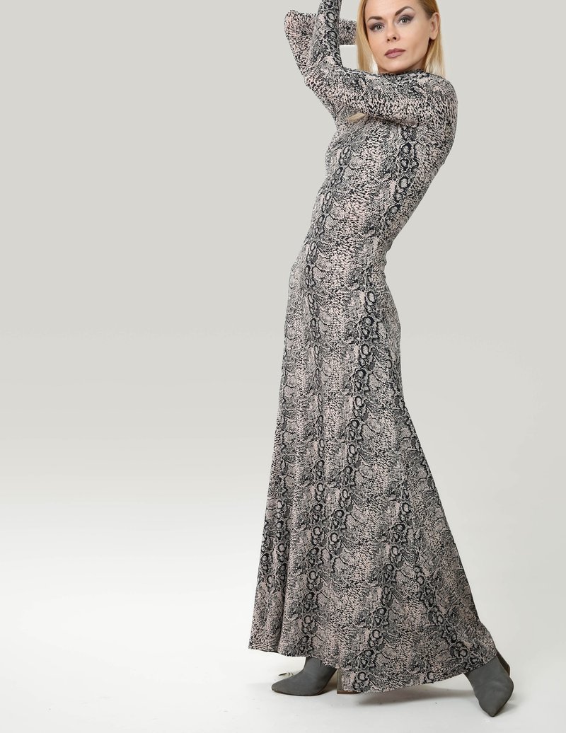 SNAKETIME系列 | 蛇纹奢华修身喇叭长裙 (端庄款) - 女装上衣 - 其他材质 多色