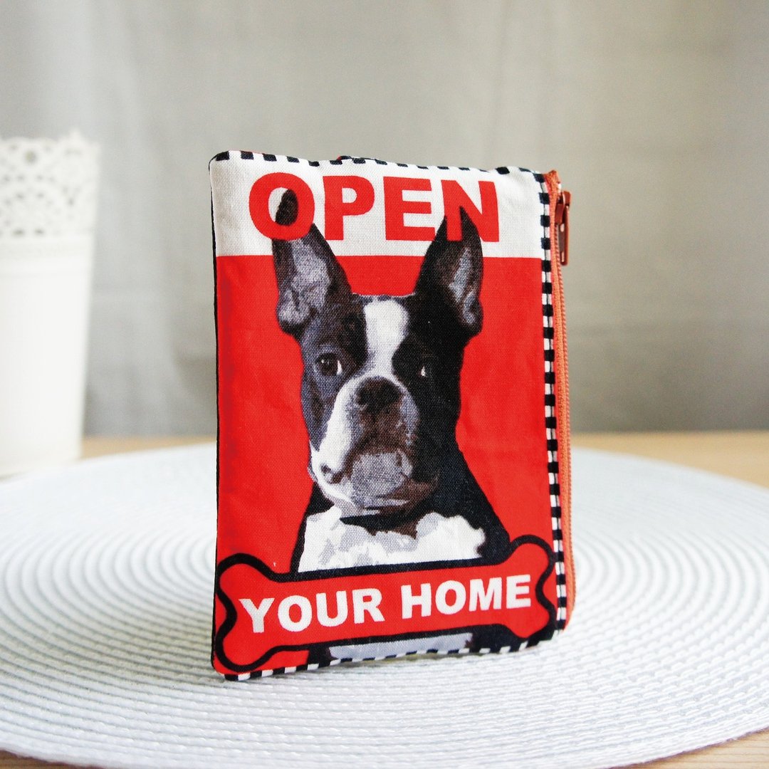 Lovely【欧美布】毛小孩OPEN YOUR HOME拉链零钱包、内分2格 - 钥匙链/钥匙包 - 棉 红色