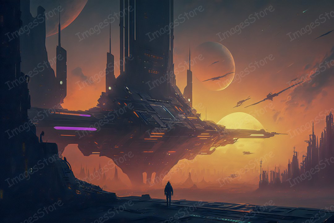 艺术插图。 新星球上的未来之城 - 电子手绘真人画像/绘画/插画 - 其他材质 