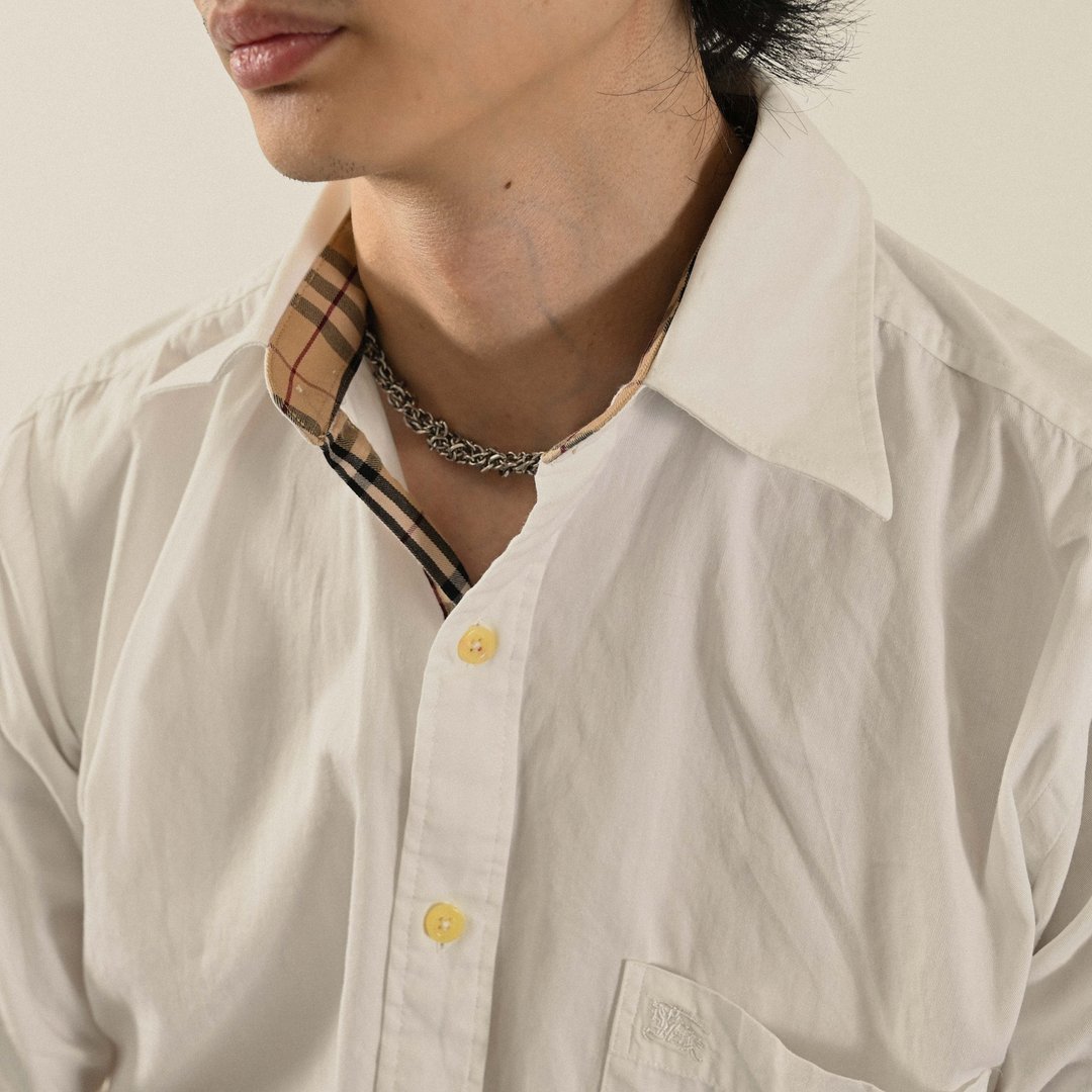 【NaSuBi Vintage】Burberry经典轮廓古着衬衫 - 男装衬衫 - 棉 白色