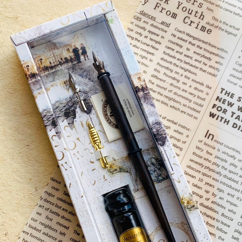 意大利 Rubinato 手写情缘之惦记木头沾水笔礼盒 I miss you - 蘸水笔 - 其他金属 咖啡色