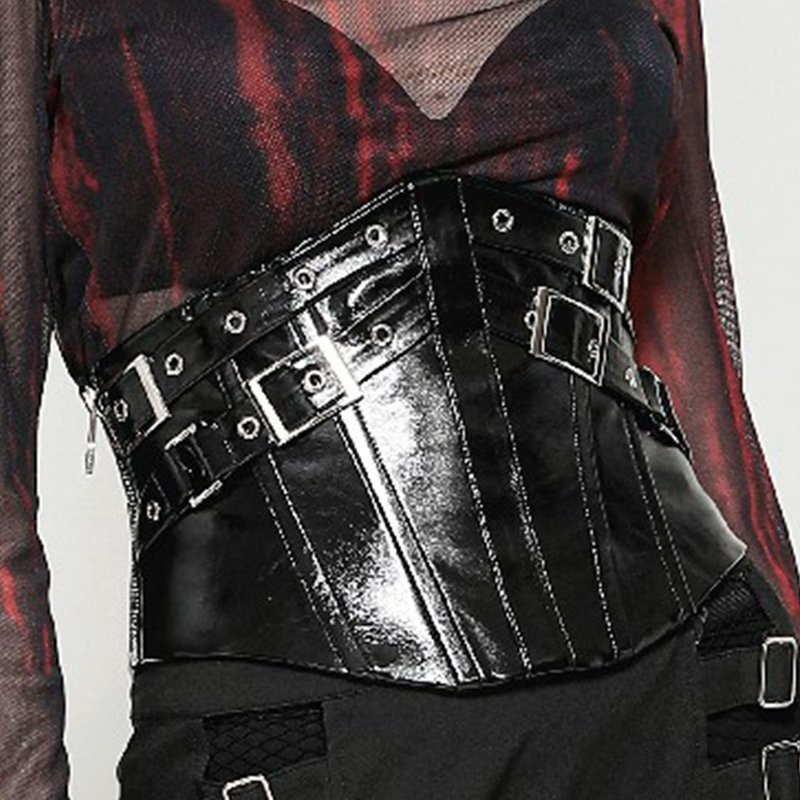 鸡眼扣带绑带亮面宽版皮带腰封无肩带马甲DARK IN LOVE台湾CW089 - 皮带/腰带 - 人造皮革 