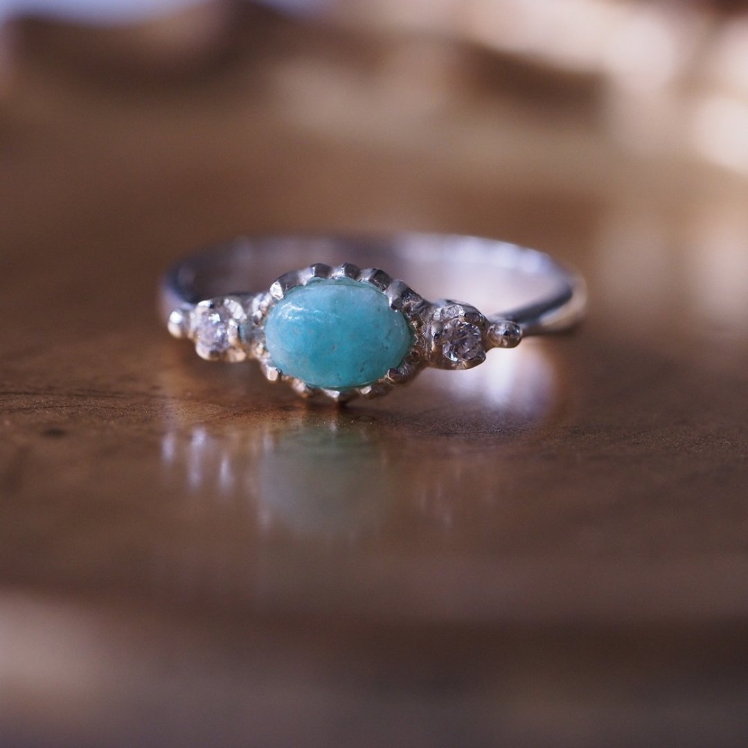 拉利玛石 手工 戒指 Larimar Sterling Silver Handmade ring - 戒指 - 半宝石 蓝色