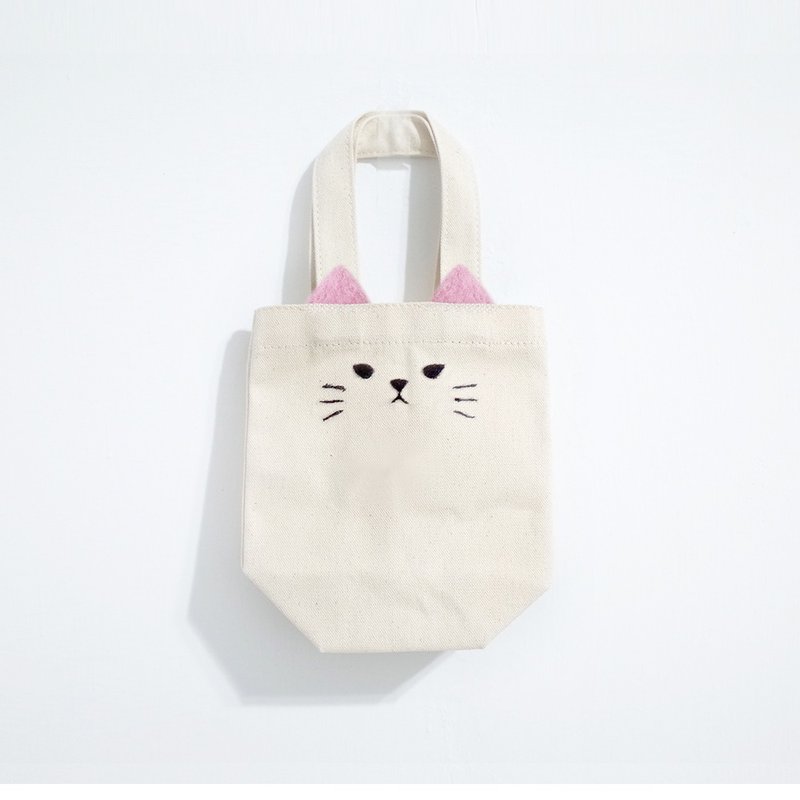 【Q-cute】饮料提袋系列-粉嫩猫猫 - 随行杯提袋/水壶袋 - 棉 多色