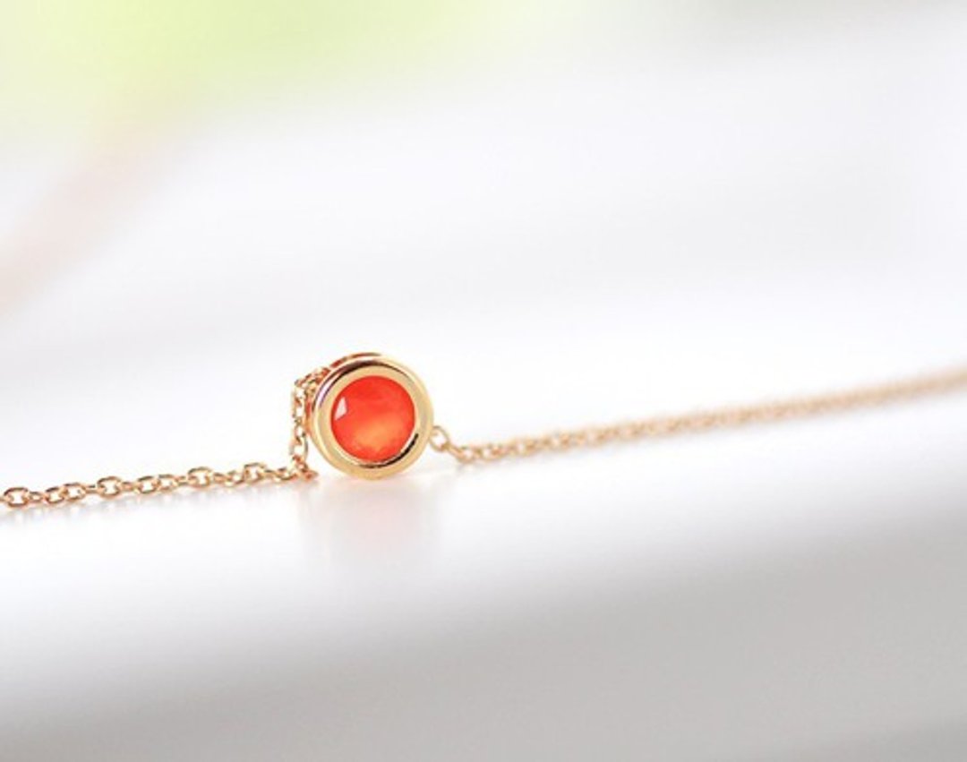 [July Birthstone] Carnelian Bezel Necklace - 项链 - 宝石 