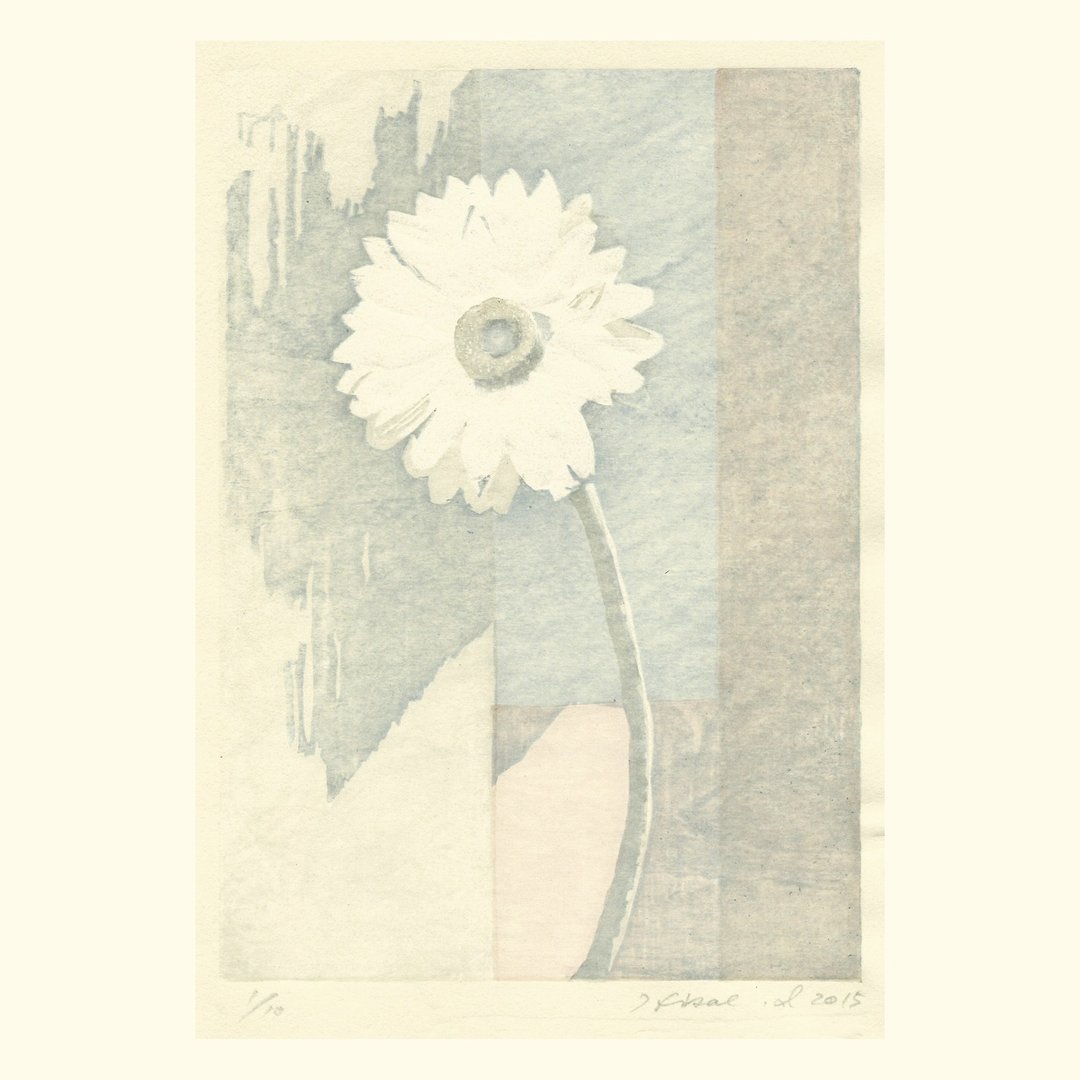 原作版画 - 有非洲菊的风景 ガーベラのある风景 - 矶上 尚江 - 海报/装饰画/版画 - 纸 灰色