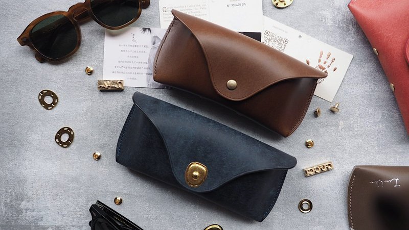 纯手工牛皮眼镜盒 太阳镜墨镜收纳盒 雷朋 颜色尺寸刻字可定制化 - 眼镜盒/眼镜布 - 真皮 多色