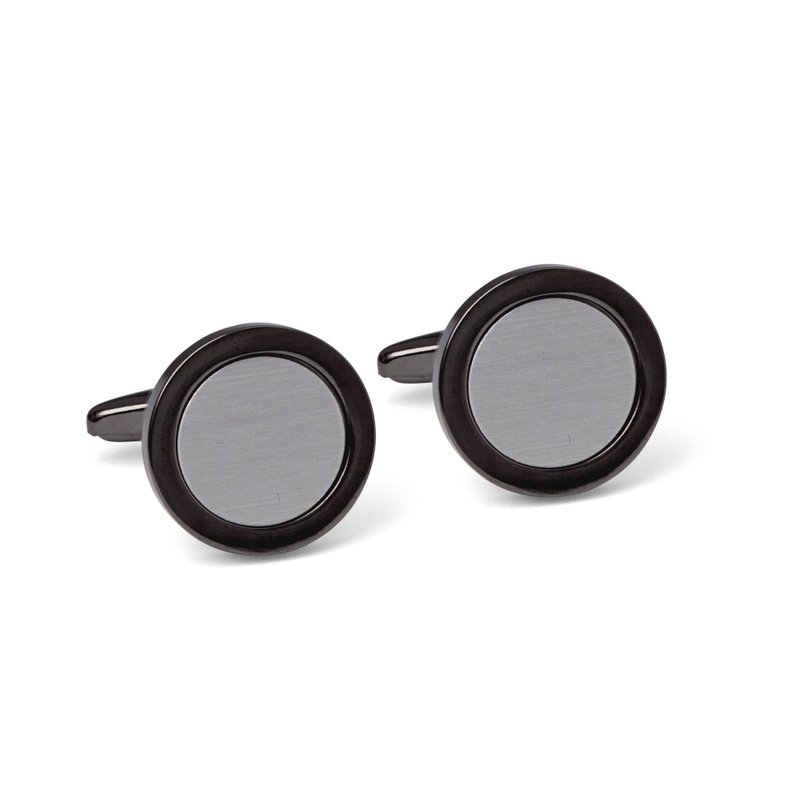 Round Gunmetal Cufflinks with Brushed Aluminum Center - 袖扣 - 其他材质 灰色