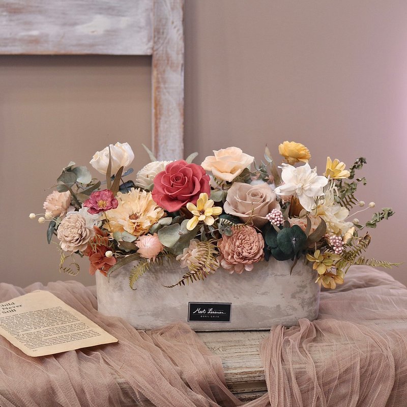 【遇见恒久】独享的香颂永生玫瑰盆栽 开幕盆栽 共2款 | 限自取 - 干燥花/捧花 - 植物．花 