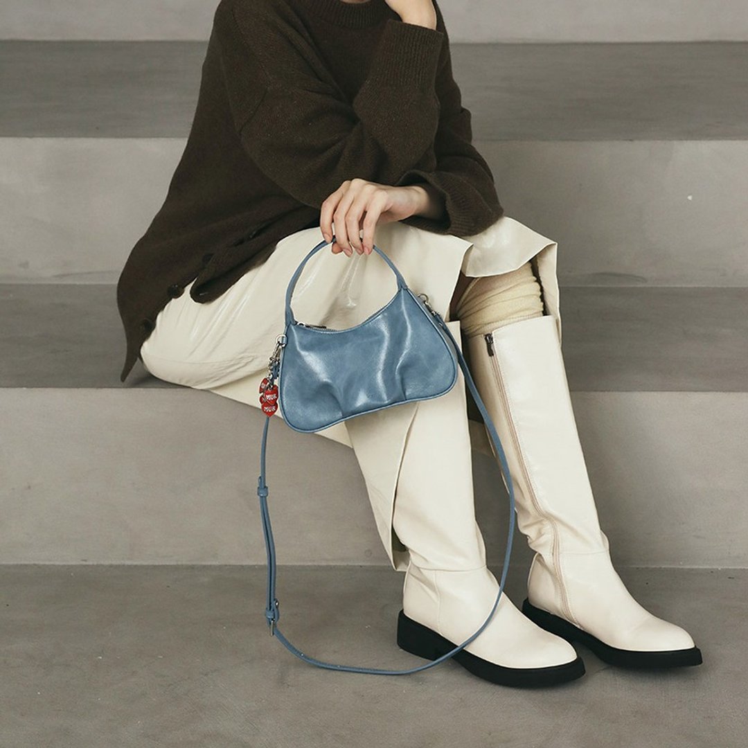 韩国制 MUR Ette Bag Mini Vegan Leather 包包 (Crinkle Blue) - 侧背包/斜挎包 - 环保材料 