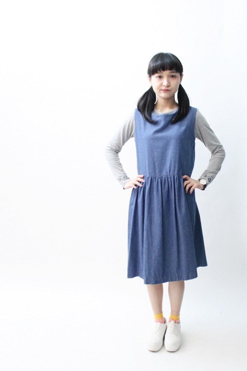 【RE0406D671】美国空运初夏丹宁背心古着洋装 - 洋装/连衣裙 - 其他材质 蓝色
