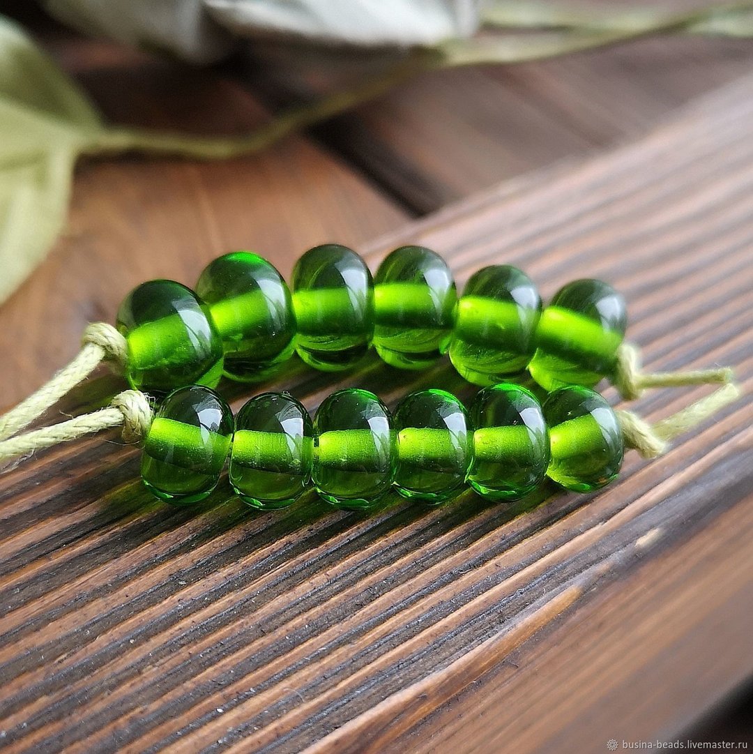 Glass Spacers set of 6 pcs, size to choose, Transparent Green Donut Bead - 陶艺 - 玻璃 绿色