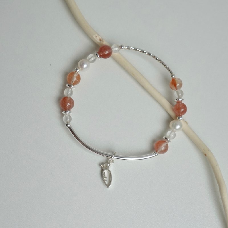 carrot cake/红兔毛 白水晶 淡水珍珠/水晶手链 定制化 - 手链/手环 - 水晶 橘色
