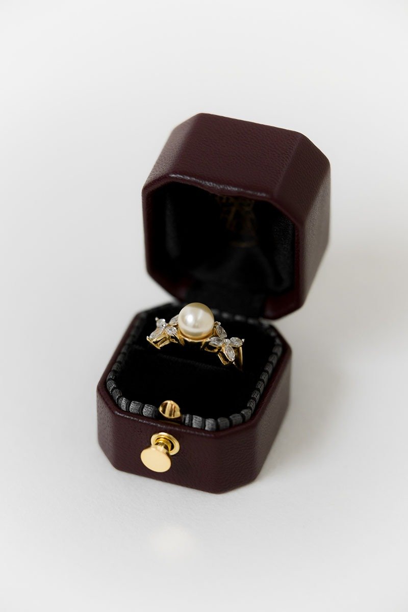 皮革戒指盒 - OCTAGON LOCK PETITE - 手工制作 Monogram 复古风格戒指盒 - 戒指 - 真皮 蓝色