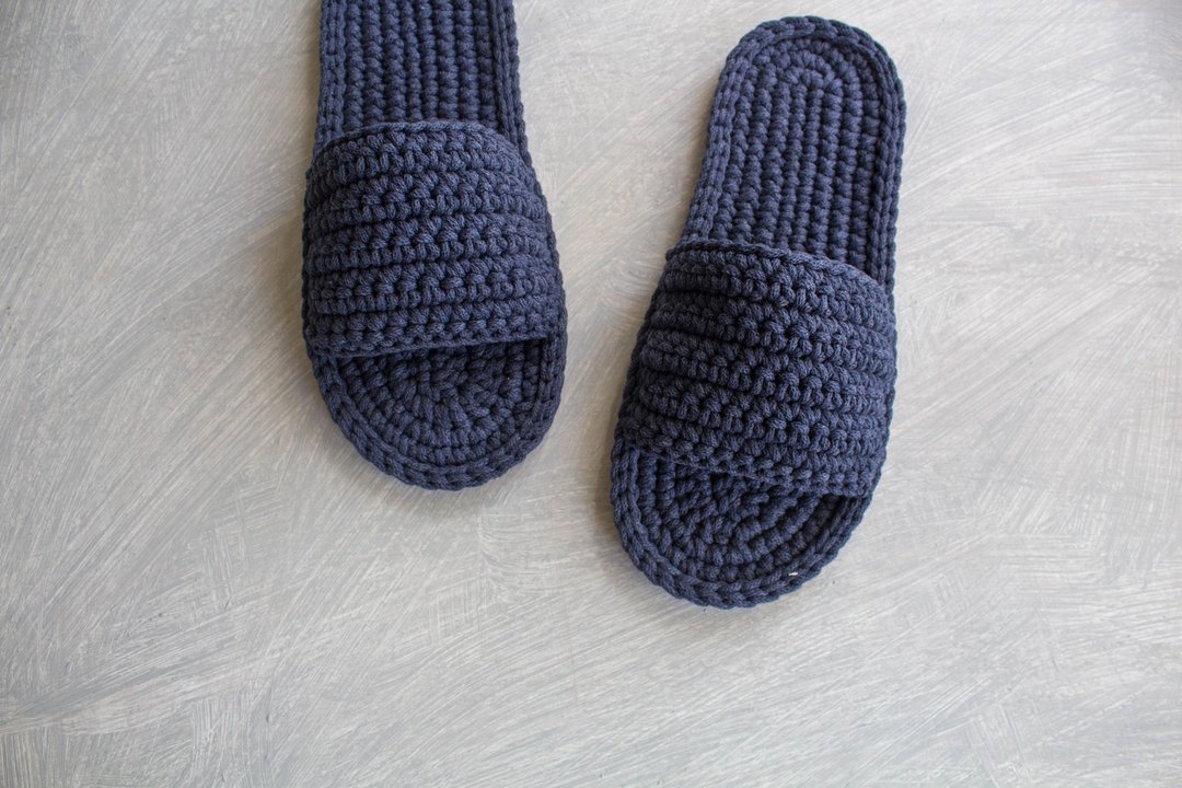 Slippers for men - Home slippers - Knitting shoes - 拖鞋 - 棉 蓝色