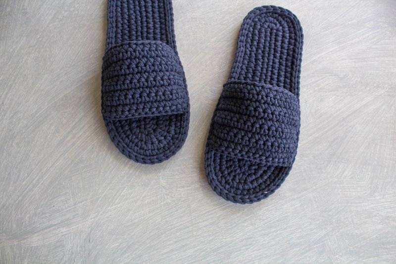 Slippers for men - Home slippers - Knitting shoes - 拖鞋 - 棉．麻 蓝色