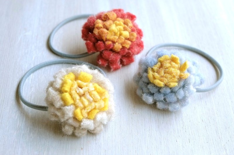 Flower hair rubber felt wool handmade hair accessories From adults to children - 发饰 - 羊毛 红色