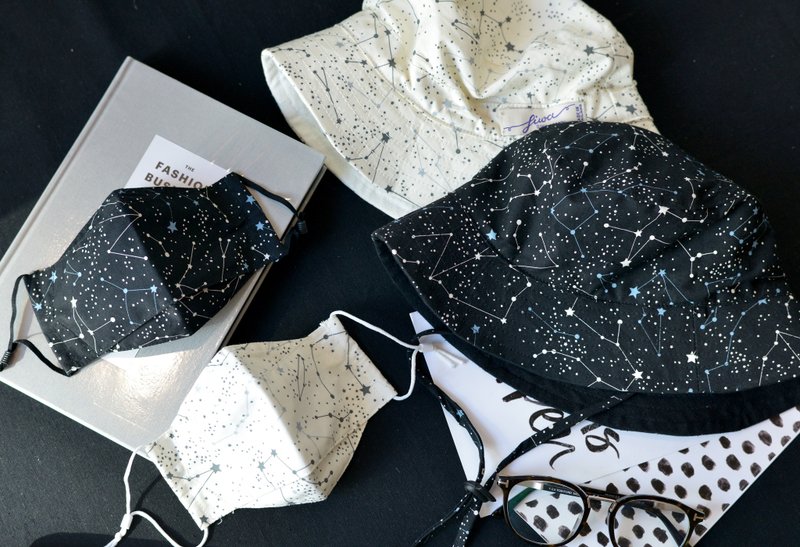 /限量/ 星空款 口罩套与渔夫帽套组 手工制 棉质 - 帽子 - 棉．麻 