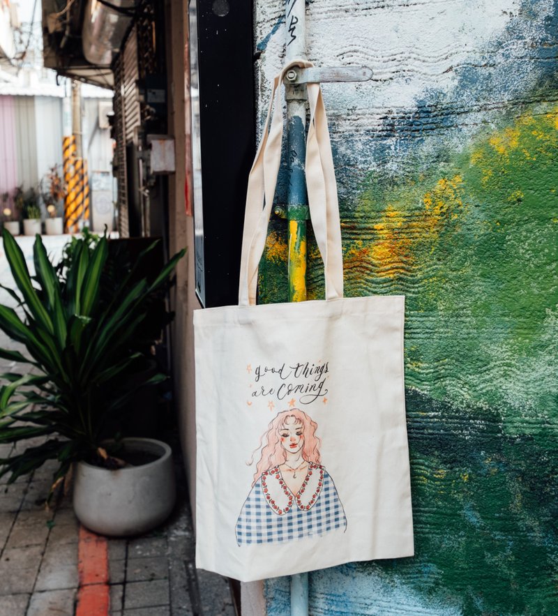 美好的事即将发生 蓝格子女孩 肩背帆布袋 - 侧背包/斜挎包 - 棉．麻 多色