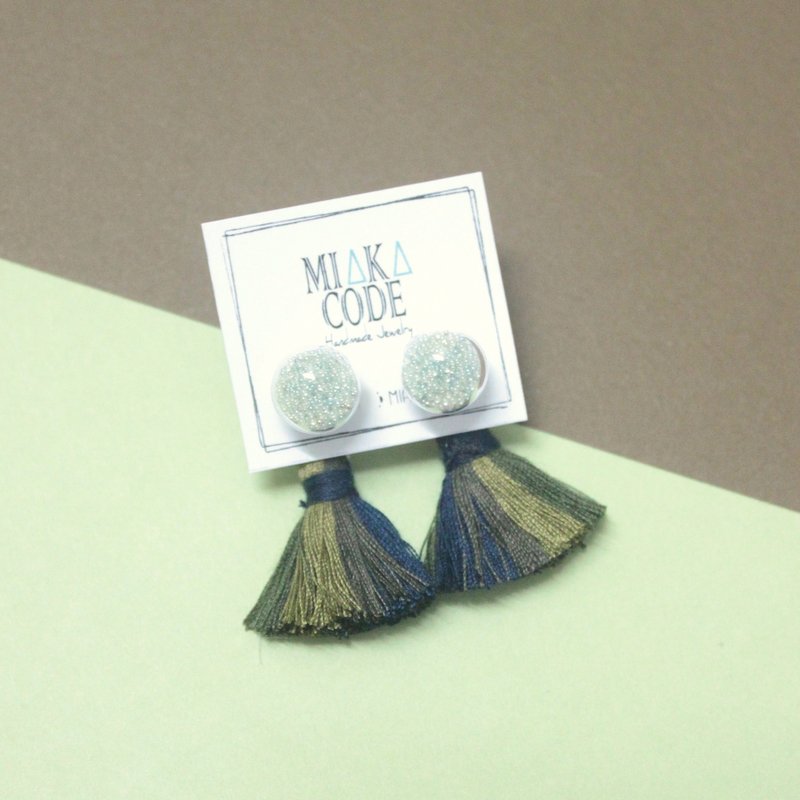 10mm透明玻璃球 珍珠 混色(军绿色) 流苏 耳环/耳夹 秋冬 聖誕 - 耳环/耳夹 - 玻璃 绿色