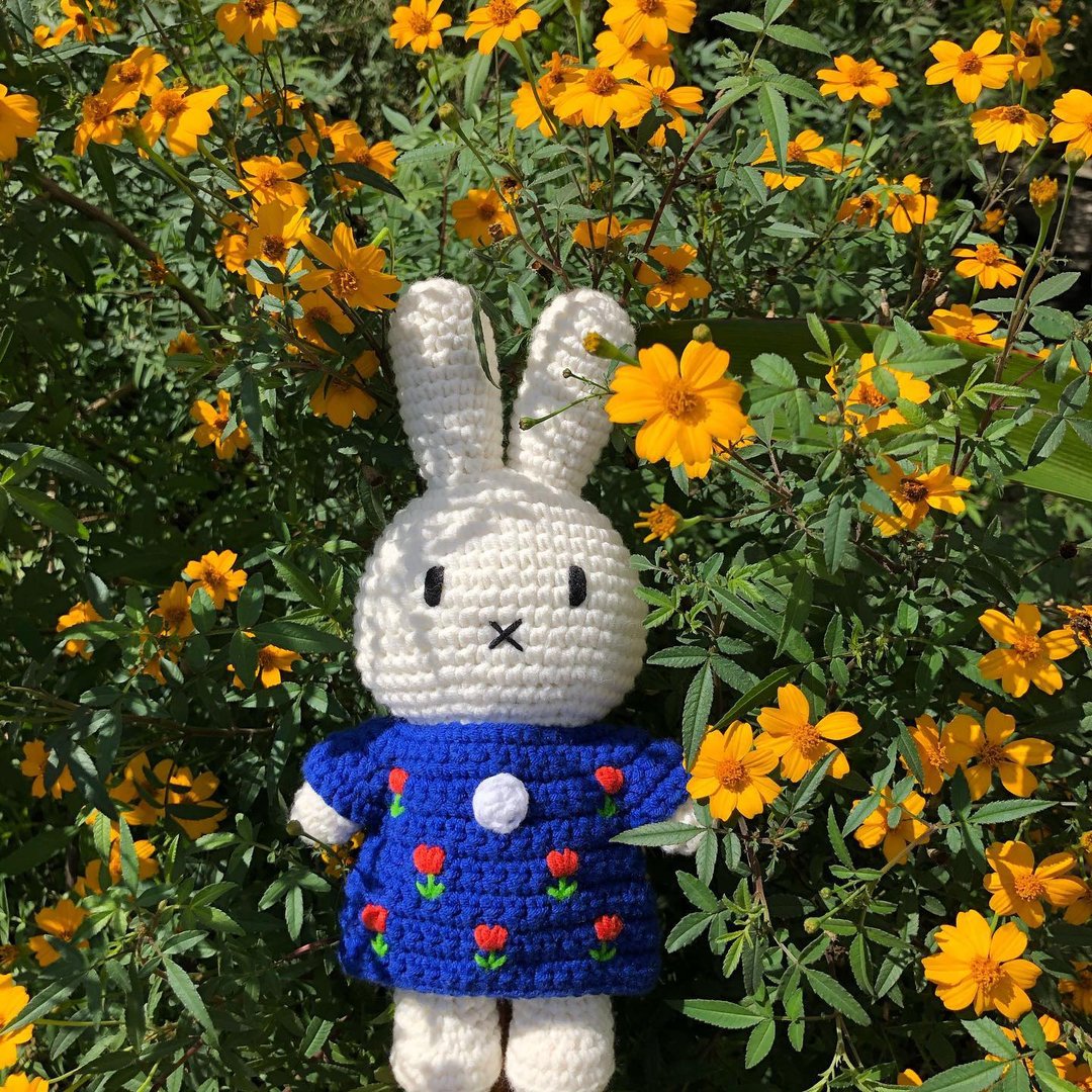 荷兰 Just Dutch | Miffy 米飞兔 编织娃娃和她的蓝色郁金香洋装 - 玩偶/公仔 - 棉 蓝色