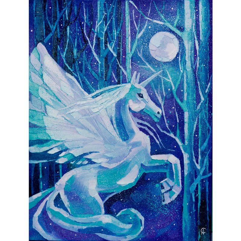 独角兽画马原创艺术天使艺术品儿童房墙艺术油画 - 海报/装饰画/版画 - 其他材质 蓝色