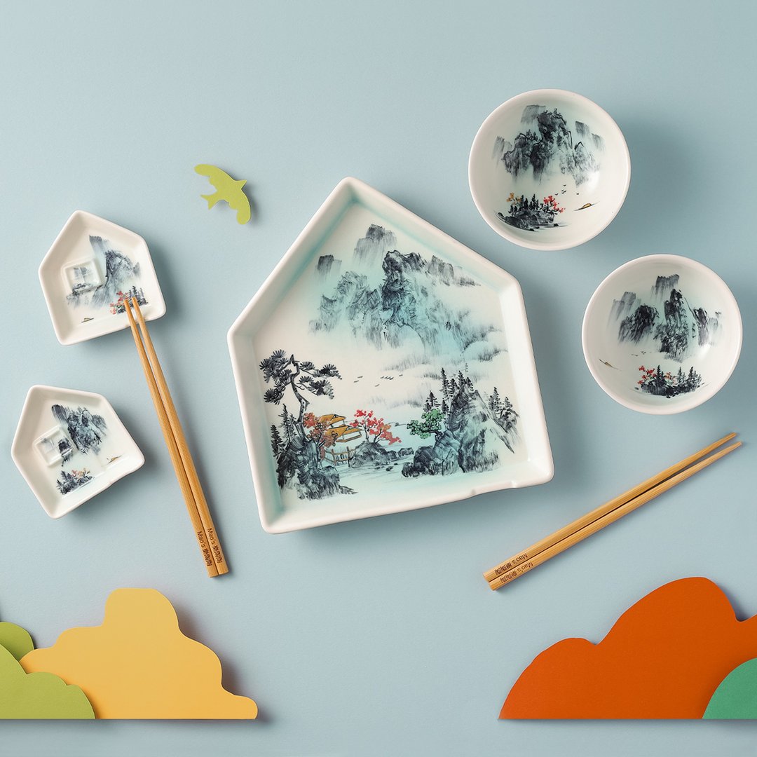 【Mao's 乐陶陶 x 祥鑫窑】山水系列・双碗礼盒组 - 碗 - 瓷 多色