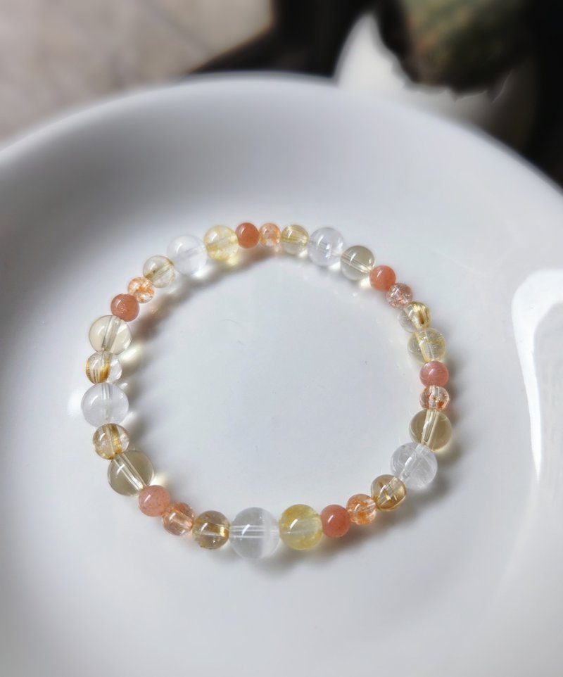 钛晶 黄水晶 桂花托帕石 金太阳 橙月光 白幽灵 水晶手链 - 手链/手环 - 宝石 橘色