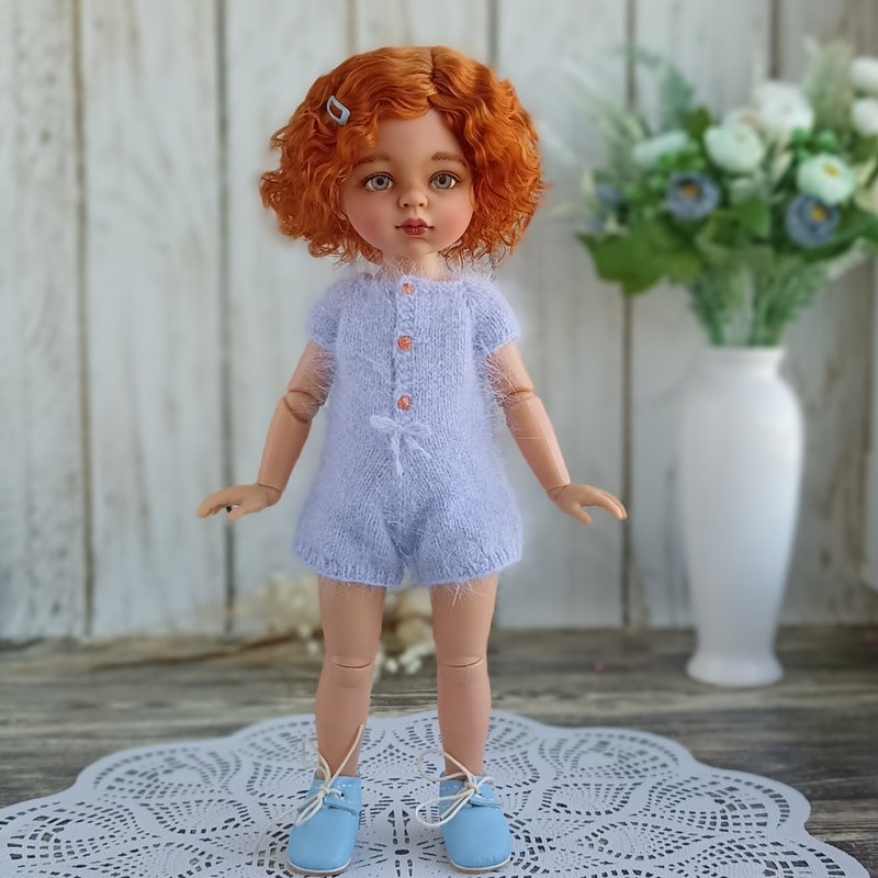 适用于 Paola Reina 娃娃的假发 + 连身裤。 - 发饰 - 羊毛 橘色