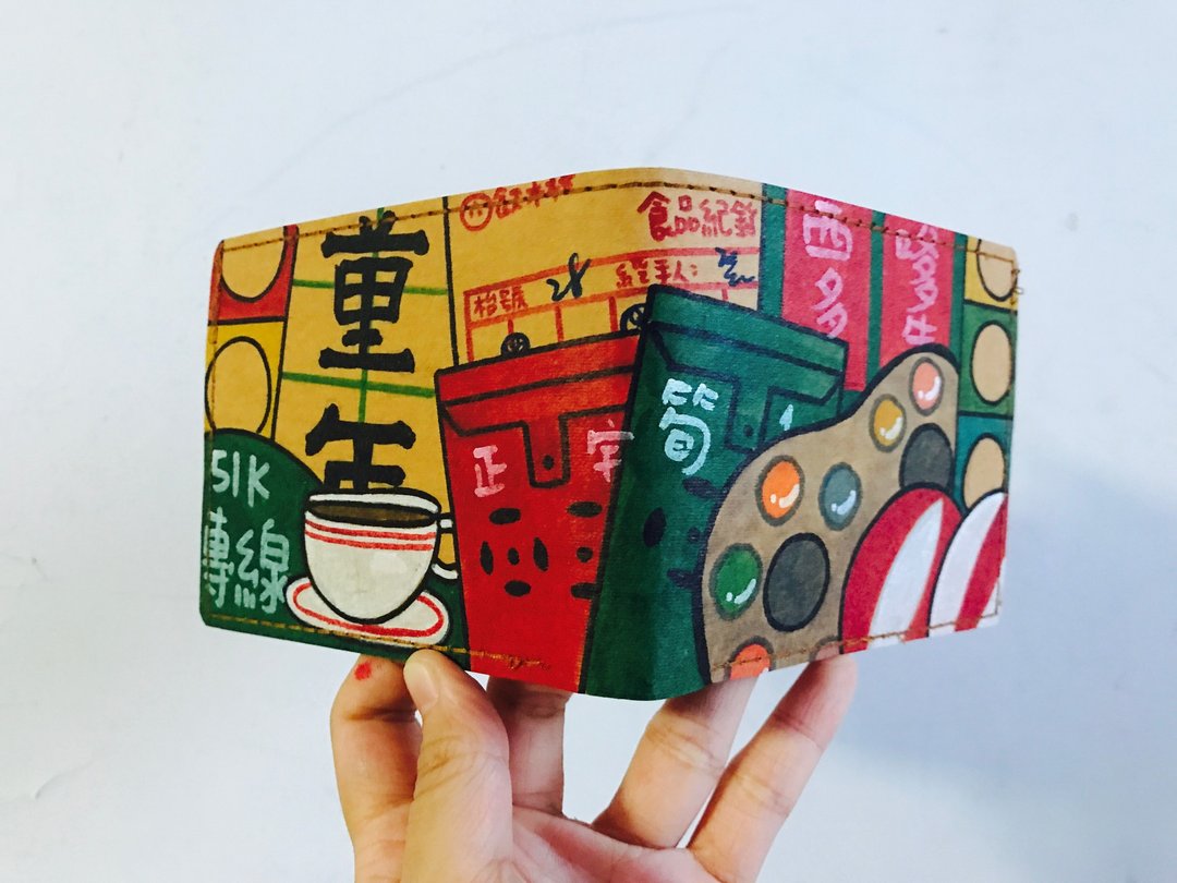 水洗牛皮纸。手绘| 香港童年短银包 - 皮夹/钱包 - 纸 