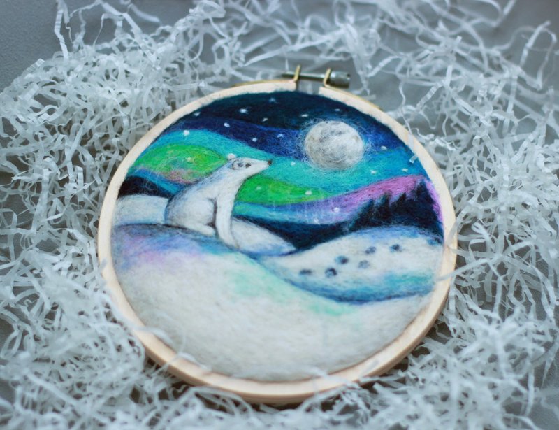 针毡熊 原创冬季羊毛画 毛毡艺术 不寻常的礼物 - 墙贴/壁贴 - 羊毛 蓝色